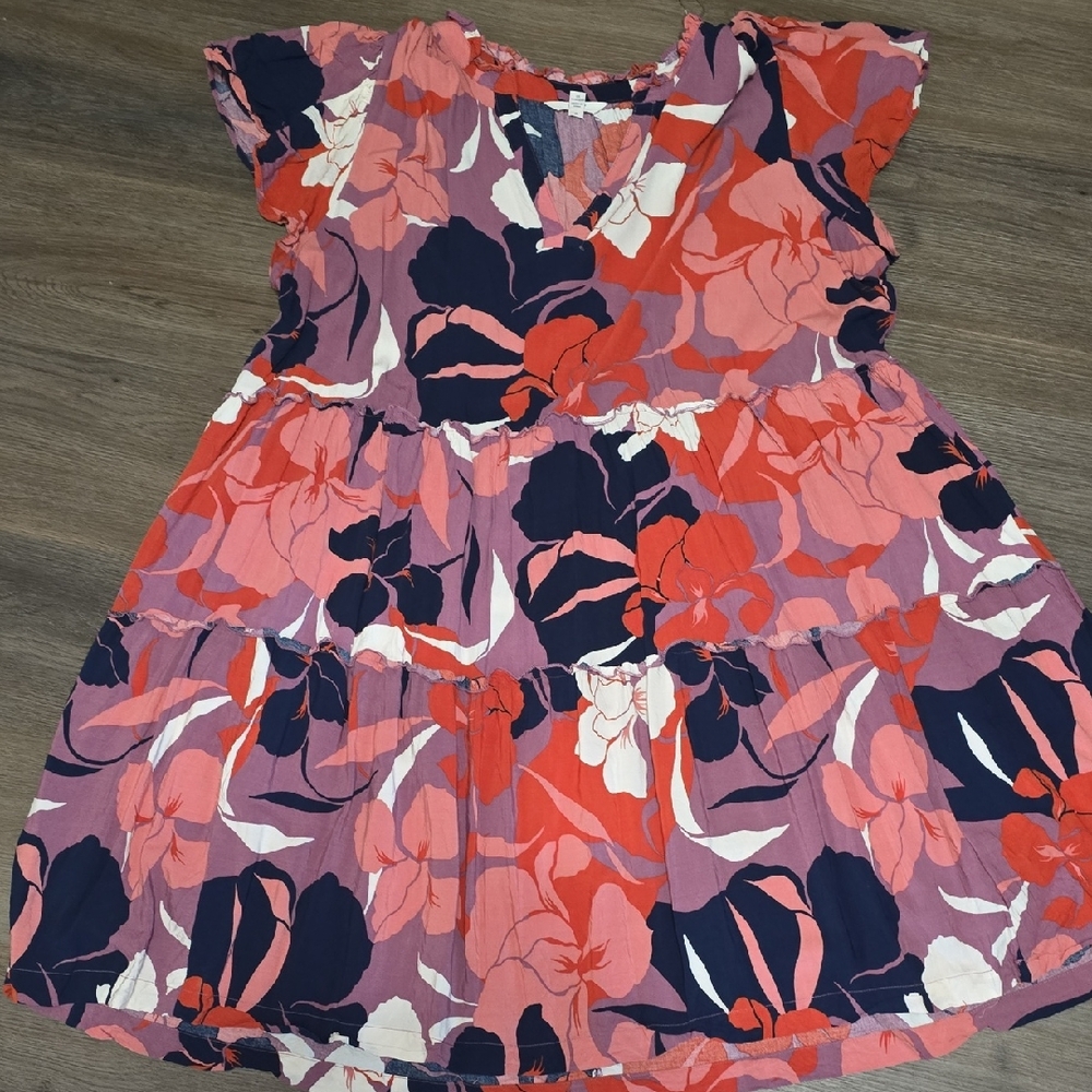 Terra & Sky Casual Dress with Pink and Navy Floral
